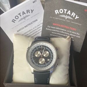 Rotary Watches Black and Silver Chronograph Watch